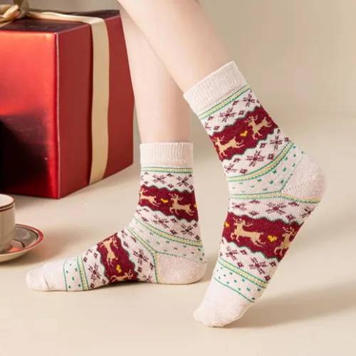 Vista 2 de BBAUER Calcetines de disfraz de Navidad, conjunto de calcetines de dibujos animados de punto, patrones de Navidad calcetines de vacaciones
