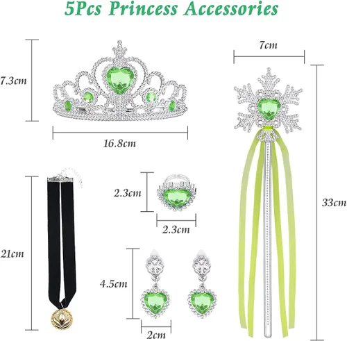 Vista 5 de URAQT Elsa - Disfraz de princesa para niñas - Vestido de fiesta de nieve para cosplay vestido de Anna con corona de varita tiara