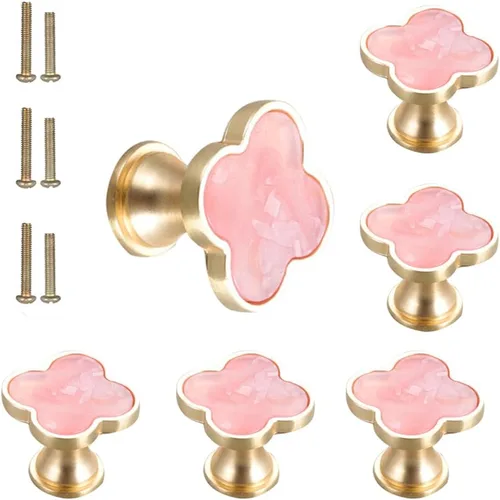 Vista 13 de 6 piezas de manijas de pomo de trébol de cuatro hojas de latón, pomos dorados para gabinetes, cajones, cómodas, muebles, cocina, armario, baño
