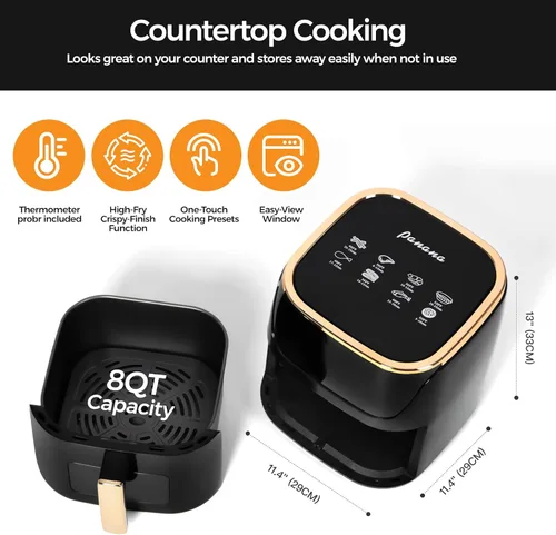 Vista 4 de Panana Freidora de Aire Grande de 8QT Compacta, Freidora de Aire con 8 Menús Preestablecidos, Preajustes de Control Digital de Un Toque, Pantalla