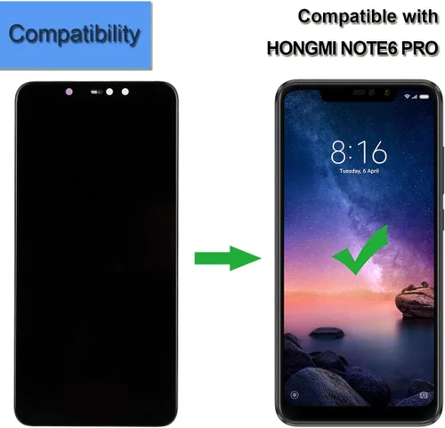 Vista 4 de Pantalla táctil LCD Asamblea digitalizador compatible con Xiaomi Redmi Note 6 Pro Display con marco+herramientas (negro)