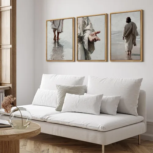 Vista 132 de SIGNFORD - Set de obras de arte en lienzo enmarcado para pared, ilustraciones abstractas de neblina del desierto en tonos neutros beige y marrón