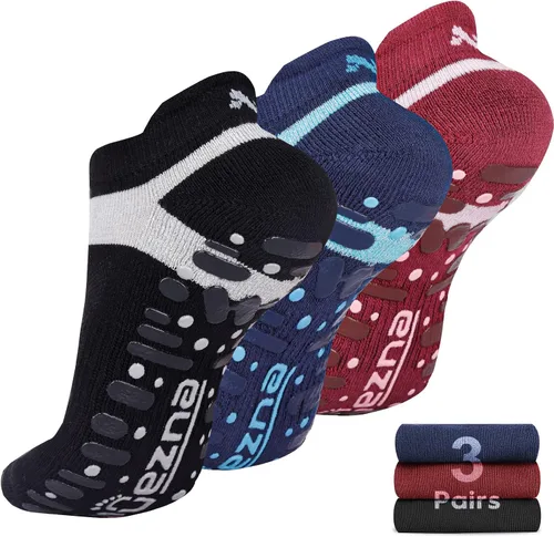 Vista 21 de Muezna Calcetines de yoga antideslizantes para mujer, antideslizantes, para pilates, barras, calcetines de hospital con agarres, talla 5-10