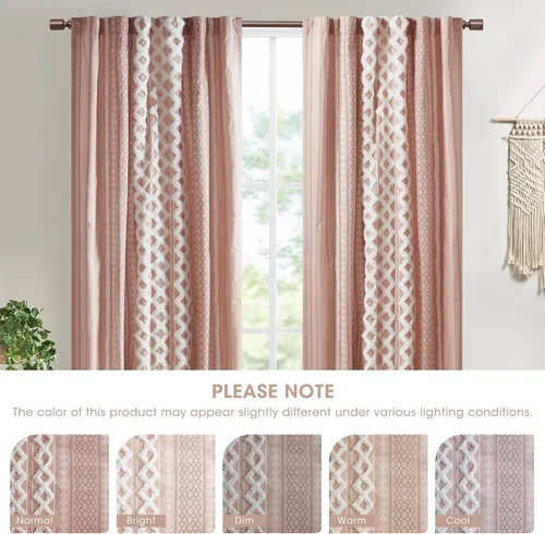 Vista 7 de INK+IVY Cortinas Boho para Dormitorio PANEL ÚNICO Cortinas de Ventana para Sala de Estar, 100% Algodón con Rayas de Chenilla Copetuda Estilo Granja