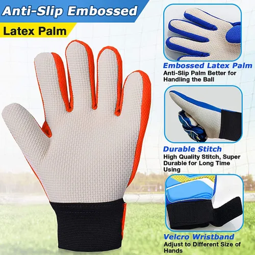 Vista 3 de Jalunth Guantes de Portero de Fútbol para Niños y Jóvenes, Guantes de Guardameta Jugador de Campo para Niños y Niñas, Palma de Látex Antideslizante