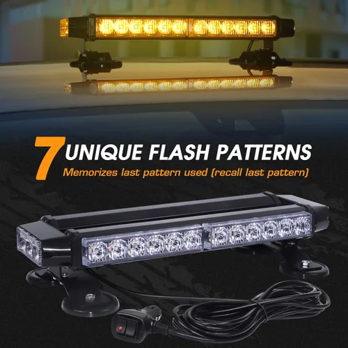 Vista 7 de LINKITOM Barra de Luz Estroboscópica LED para Techo - Doble Cara Ámbar 30 LED de Emergencia Peligro Advertencia de Seguridad Baliza Intermitente