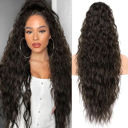 Vista 46 de KooKaStyle Extensión de cola de caballo con cordón de 26 pulgadas (66 cm) para mujeres, extensiones de cabello sintético rizado largo para uso