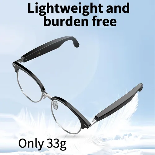 Vista 3 de PUSOKEI Gafas inteligentes, gafas de sol de audio, micrófono y altavoz integrados, protección U V00, auriculares de oído abierto, control táctil