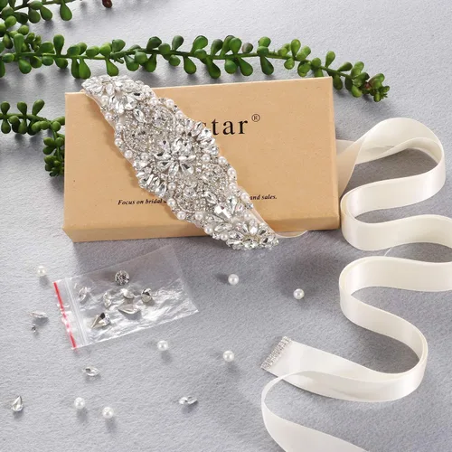 Vista 7 de yanstar Cinturón de novia con diamantes de imitación, cinturón de boda hecho a mano con cuentas de cristal
