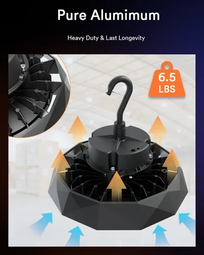 Vista 7 de Lumary Smart Bluetooth UFO LED High Bay Light Sensor de movimiento de 100 W, 16,000 lm 5000 K regulables luces de garaje para taller, compatible
