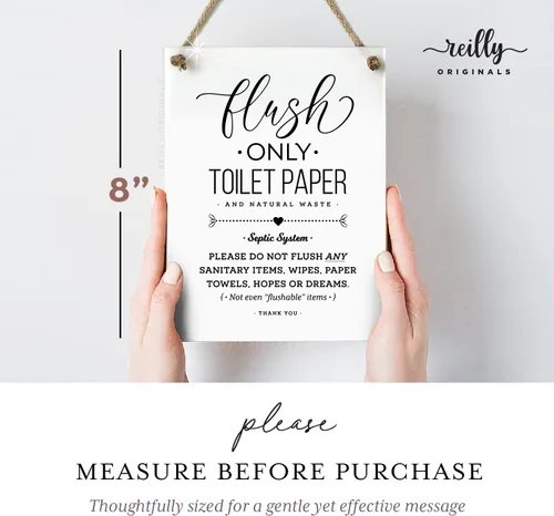 Vista 3 de Reilly Originals Papel higiénico con sistema séptico de 6 x 8 pulgadas, con texto en inglés «Not Hopes & Dreams», letrero de baño de diseño, listo