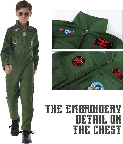 Vista 3 de TUSAUW Traje de vuelo para niños, disfraz de piloto de la Fuerza Aérea, conjunto de accesorios para niños, disfraz de Halloween