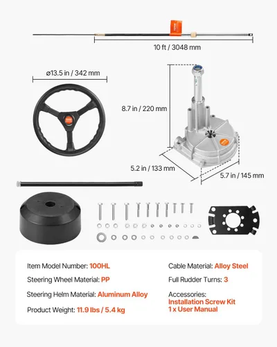 Vista 7 de Kit de Sistema de Dirección para Barco VEVOR