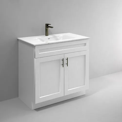 Vista 6 de La Royal Mueble de baño con base de coctelera blanca lista para montar, 36 pulgadas de ancho