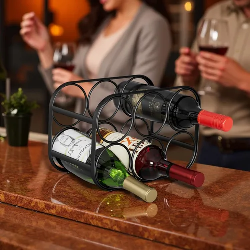 Vista 7 de Buruis Estante de vino para encimera de 6 botellas, soporte de botella de Negro