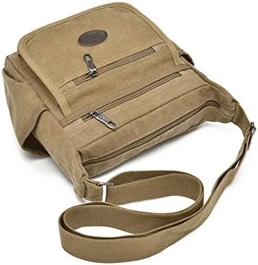 Vista 5 de Bolsa de mensajero pequeña de lona, bolsa de hombro casual, bolsa organizadora de viaje, bolso multibolsillo, bolso cruzado