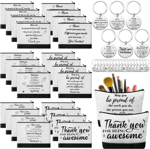 Vista 7 de Panelee 48 bolsas de maquillaje de graduación para profesores, a granel y llaveros, regalo motivacional para mujeres, bolsas de cosméticos