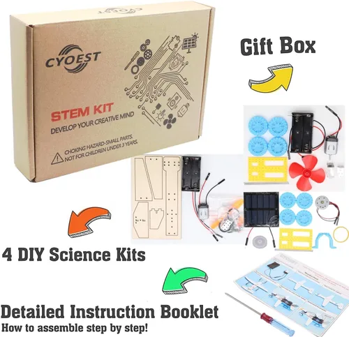 Vista 7 de 4 en 1 Kits STEM de Energía Solar y Motor Eléctrico, Proyectos de Experimentos Científicos para Niños Principiantes, Kit de Juguete Solar Impulsado