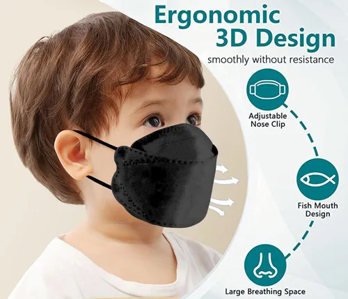 Vista 3 de Mascarillas para niños 50 PCS, mascarillas desechables de 4 capas para niños, máscaras negras