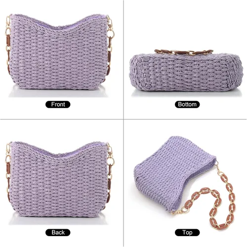 Vista 5 de Ovida Bolso de hombro de paja para mujer, bolso de playa tejido de paja para verano, bolso pequeño de mano de paja, bolso de mano para teléfono