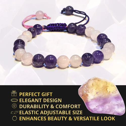 Vista 4 de Bracelet Healing Crystal Bracelet for Women, Men Chic Gemstone Bracelet for Men and Women 8mm Round Bead Bracelets for Spiritual Healing