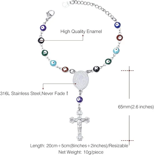 Vista 6 de U7 Christian Bracelets Stainless Steel 18K Gold Plated Cross Bracelet Saint Bendict Bracelet Rosary Bracelets for Men Women