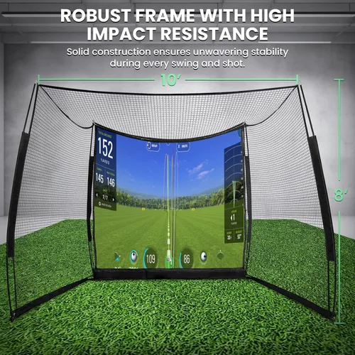 Vista 6 de Simuladores de golf para el hogar, red de golf de 11 x 8 pies con pantalla de impacto de simulador y tela objetivo, red de golf portátil resistente