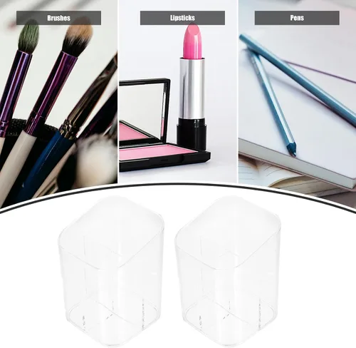 Vista 3 de 2pcs Makeup Brush Holder Pen Cup Organizer Plastic Cosmetic Brush Stand Makeup Case for Desktop Cosmetics Storage and Desk Use