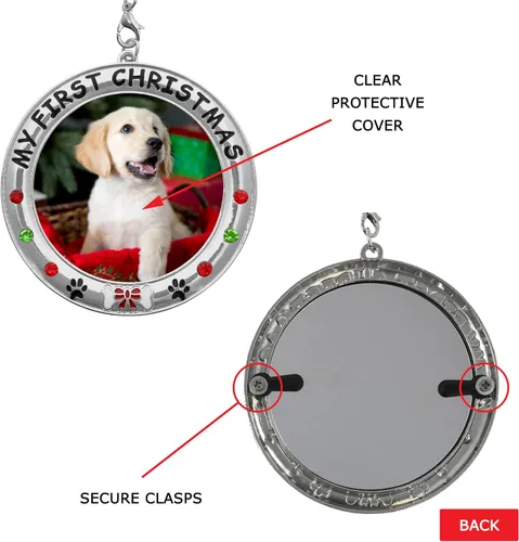 Vista 7 de My First Christmas - Adorno personalizado para foto de perro – 2025 con fecha – Adorno personalizado para cachorro – Joyas, dije de hueso fechado