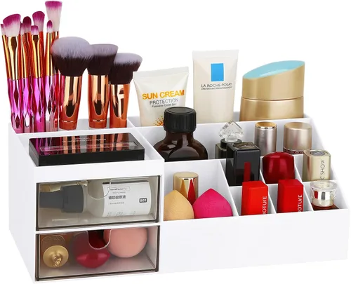 Vista 9 de LETURE Organizador de Escritorio, Caja Organizadora de Tocador de Maquillaje Cosmético, Almacenamiento de Maquillaje para Mostrador de Baño