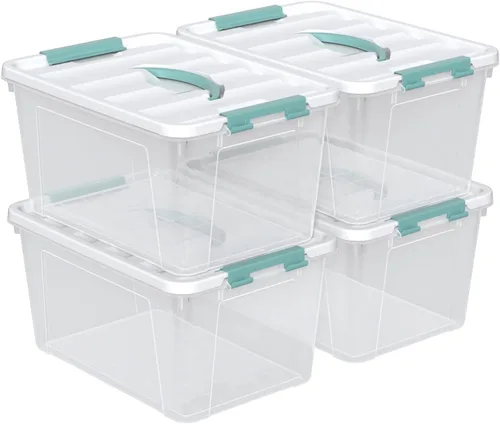 Vista 8 de Bolsas de almacenamiento de plástico transparente de 20 cuartos de galón con tapas, cajas de plástico con tapas, 4 paquetes