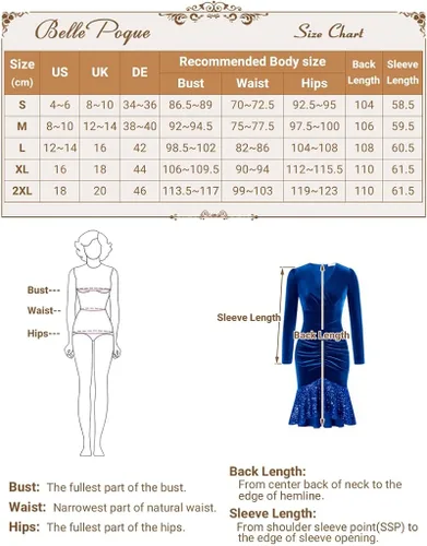 Vista 5 de Belle Poque Vestido de cóctel vintage para mujer, de manga larga, cuello en V, fruncido, con lentejuelas de sirena, vestido midi de terciopelo