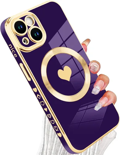Vista 54 de tharlet Funda Magnética para iPhone 11 [Compatible con Magsafe] Lindo Corazón de Amor de Lujo Chapado Borde Dorado Parachoques con Lente de Cámara