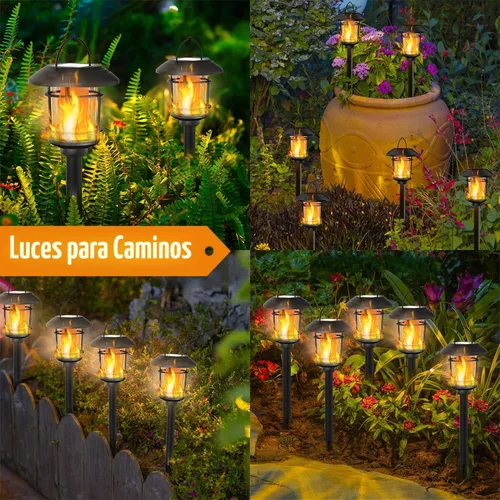 Vista 5 de Dynaming 6 unidades de luces de antorcha de llama solar al aire libre, luz de jardín de llama parpadeante de doble uso para Halloween, linternas
