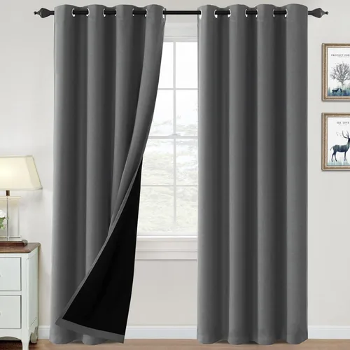 Vista 38 de H.VERSAILTEX Cortinas 100% de opacidad para dormitorio, con aislamiento térmico, cortinas opacas de 63 pulgadas de largo, cortinas de bloqueo