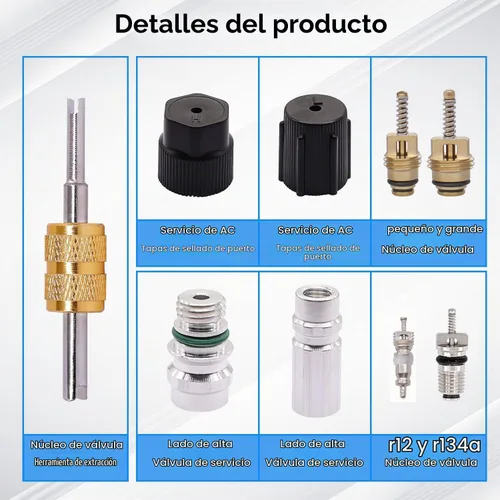 Vista 4 de TWTADE 19 piezas Kit de núcleo de válvula de aire acondicionado - Núcleos de vástago de válvula Schrader con sello de teflón R12 R134a para aire