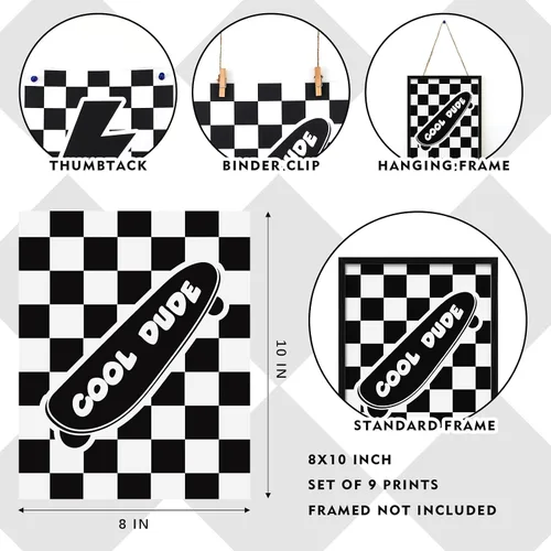 Vista 2 de Eersida 9 carteles retro a cuadros con diseño de relámpago de la paz, larga vida de la infancia, Rad Little Dude para niños, regalos para habitación