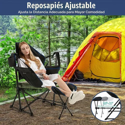 Vista 8 de Giantex Hamaca para exteriores, silla de campamento, mecedora con reposapiés extraíble, respaldo ajustable, almohada, soporte para tazas, bolsa