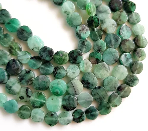 Vista 2 de Cuentas de esmeralda de piedras preciosas naturales, cuentas sueltas de esmeralda genuina para hacer joyas, cuentas perforadas en forma de moneda