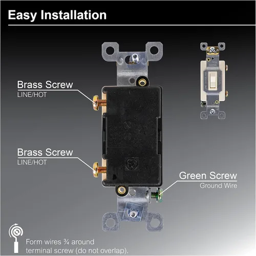 Vista 3 de GE Almendra, GE Ultra Pro de servicio pesado, un solo polo, interruptor de luz de pared, ventilador, un solo interruptor para circuitos, clip