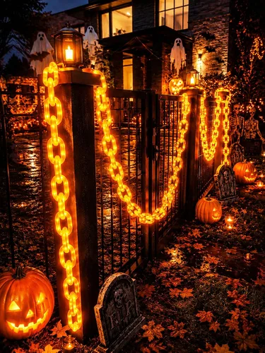 Vista 9 de Cadena de luces de Halloween con batería de 10 pies, 160 LED, color naranja