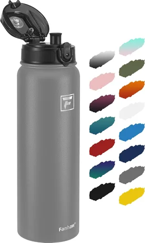 Vista 15 de Fanhaw Botella de agua térmica para llevar, apta lavavajillas, de 20 onzas, acero inoxidable, doble pared, reutilizable, a prueba de fugas y sudor