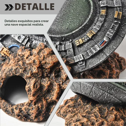 Vista 4 de Decoraciones de acuario-UFO Fish Tank Accesorios para Betta Hide Flying Saucer Creative Medium Fish Tank Decor Reptile Box Landscaping Ornament Ufo-M