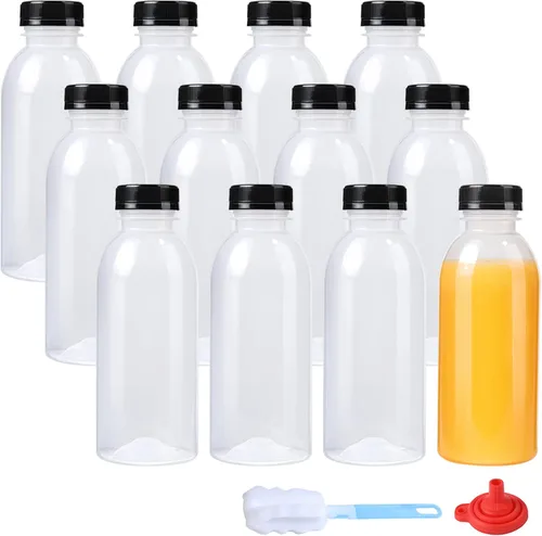 Vista 14 de zmybcpack Paquete de 24 botellas de jugo de plástico de polipropileno de 3.4 fl oz resistentes al calor con tapas, botellas de chupito de plástico