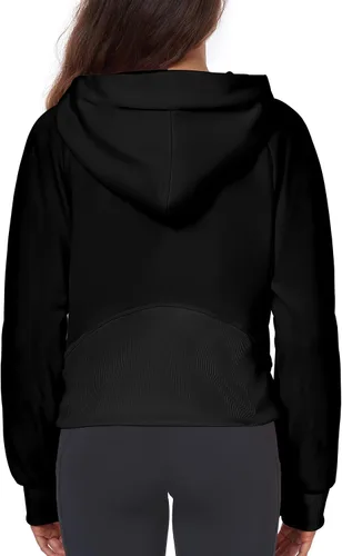 Vista 5 de FKEEP Half Zip Hoodies for Women Zipper Up Cropped Hooded Long Sleeve Athletic Pullover Tops with Thumb Hole