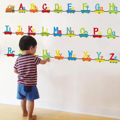 Vista 3 de Calcomanías de alfabeto para niños, alfabeto ABC, calcomanías de tren, calcomanías de pared de letras del alfabeto, calcomanías de pared
