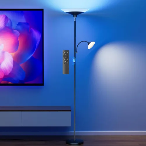 Vista 10 de SIBRILLE Torchiere - Lámpara de pie con pantalla de grano de madera, lámpara de pie LED regulable de 72 pulgadas con control remoto, lámpara