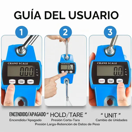 Vista 6 de RoMech 660lb Báscula digital para colgar con estuche de aluminio fundido, mini grúa de mano de 300Kg con ganchos para granja, caza, pesca Azul