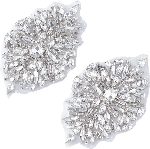 Vista 11 de FINGERINSPIRE 12 diamantes de imitación de cristal en forma de hoja - 6 estilos de apliques de cristal brillante con fijación en caliente, hojas 12