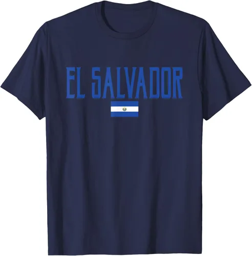 Vista 62 de Camiseta de texto azul con bandera de El Salvador, Negro, S